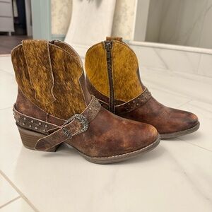 Brown Western Ankle Booties with Buckle Detail